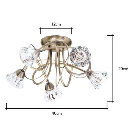 Marianne 5 Light Flush Antique Brass