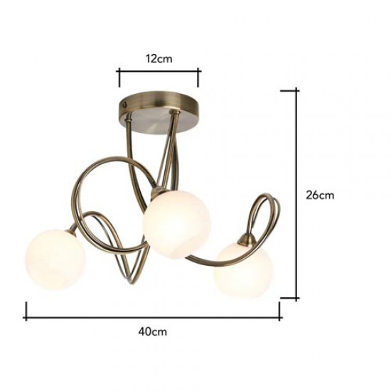 Soni 3 Light Flush Antique Brass 