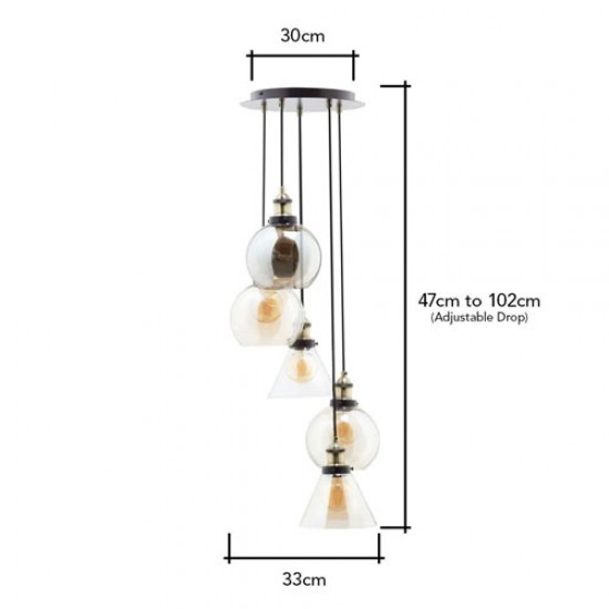 Carter 5 Light Cascading Pendant Bronze/Brass 