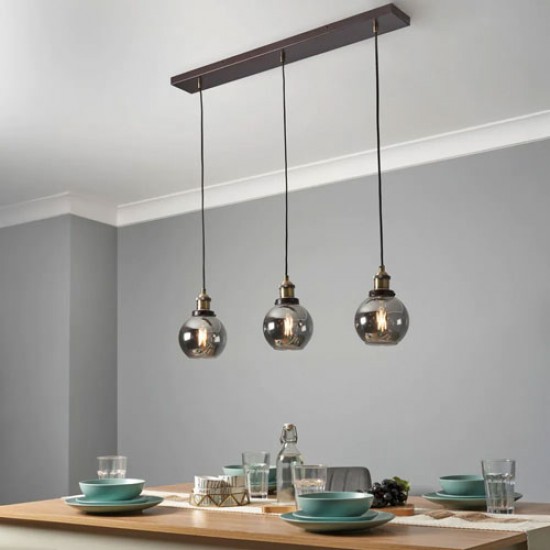 Carter 3 Light Diner Pendant Bronze/Brass/Smoke