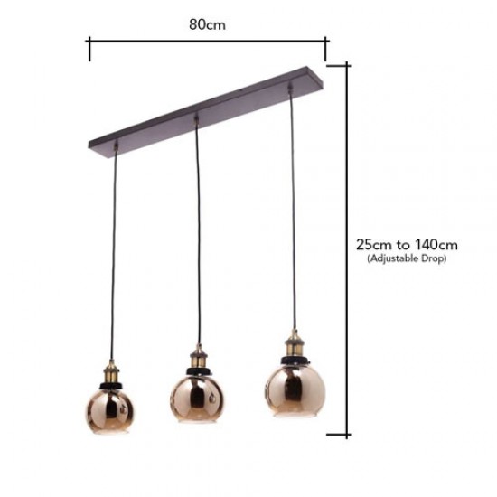 Carter 3 Light Diner Pendant Bronze/Brass/Smoke