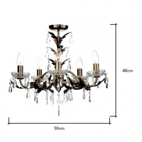 Paisley 5 Light Flush Antique Brass