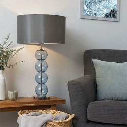 Metro Ball Stacked Table Lamp with Blue Glass Base, Nickel