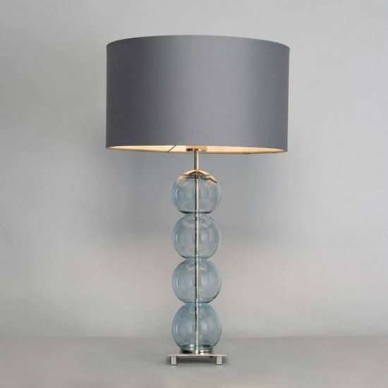 Metro Ball Stacked Table Lamp with Blue Glass Base, Nickel