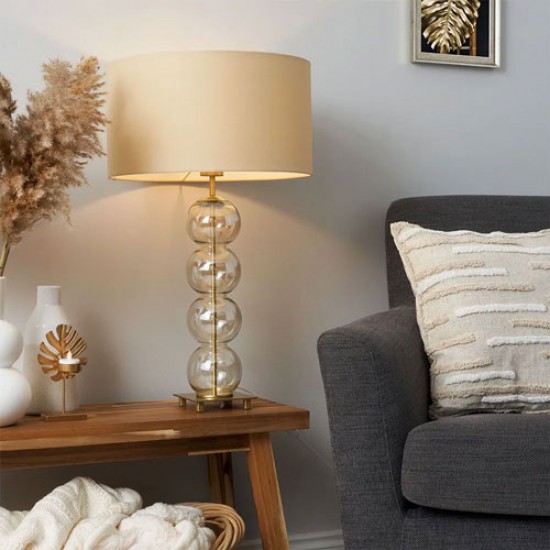 Metro Stacked Ball Table Lamp Champagne/Natural/Satin Brass