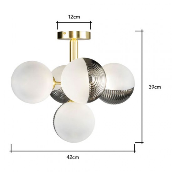 Emile 5 Light Ceiling Light Brass/Smoke