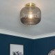 Lyna Smoked Glass Flush Ceiling Light, Brass