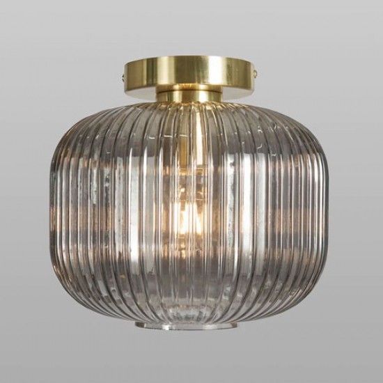 Lyna Smoked Glass Flush Ceiling Light, Brass