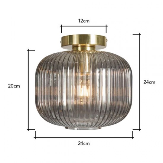 Lyna Smoked Glass Flush Ceiling Light, Brass