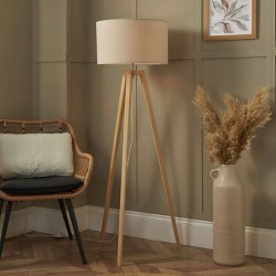 Keelye Wooden Tripod Floor Lamp Oak/Natural