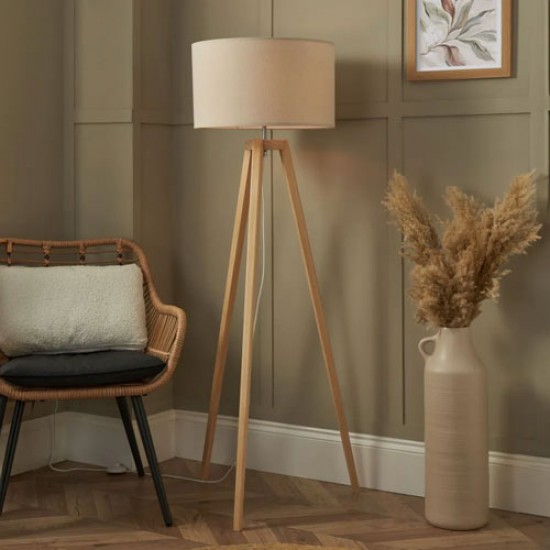 Keelye Wooden Tripod Floor Lamp Oak/Natural
