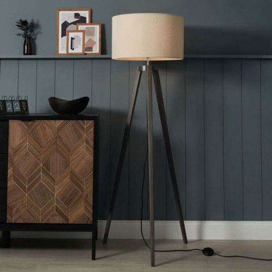 Keeley Wooden Tripod Floor Lamp Dark Walnut/Natural