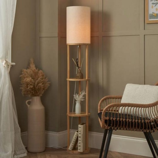 Shelby Shelving Floor Lamp Oak/Natural 