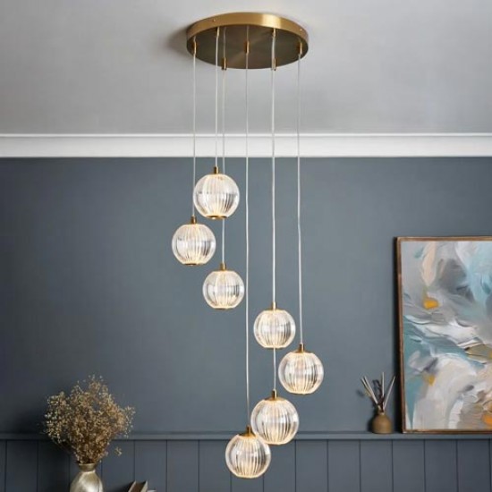 Rimi LED Acrylic Cascading Pendant Satin Brass