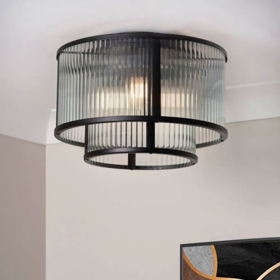 Jasmine Ribbed Glass Flush Black