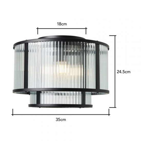 Jasmine Ribbed Glass Flush Black