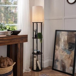 Shelby Shelving Floor Lamp Dark Walnut/Natural