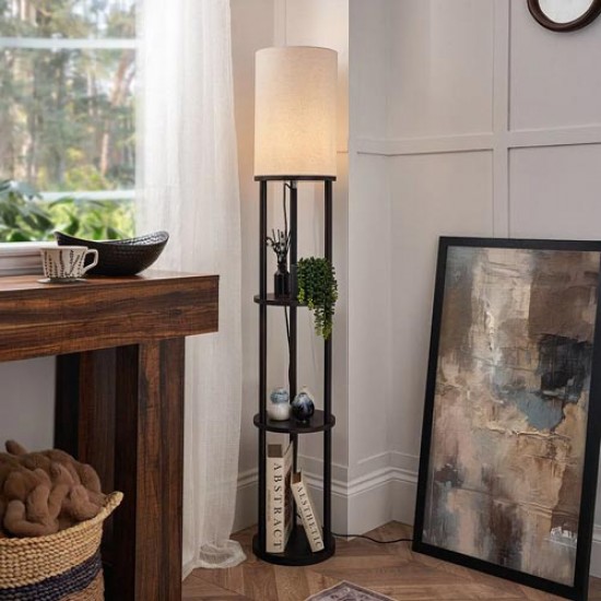 Shelby Shelving Floor Lamp Dark Walnut/Natural