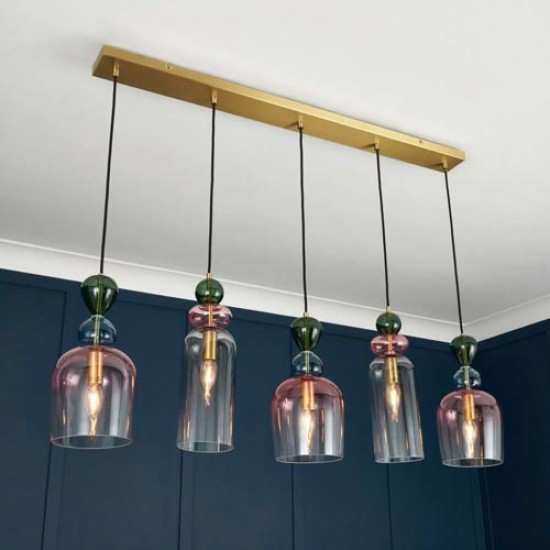Vietri 5 Light Diner Bar Satin Brass/Multi