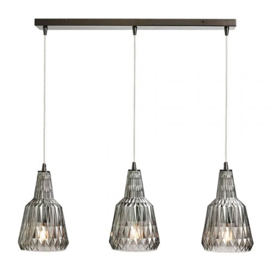 Mikael Glass 3 Light Diner Pendant Smoke Grey