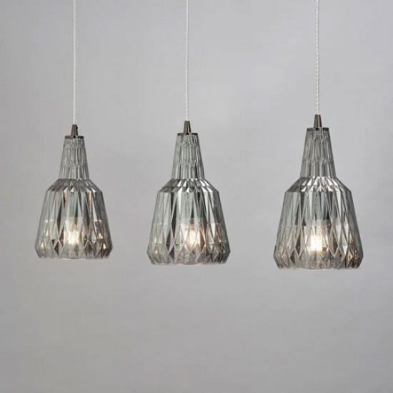 Mikael Glass 3 Light Diner Pendant Smoke Grey