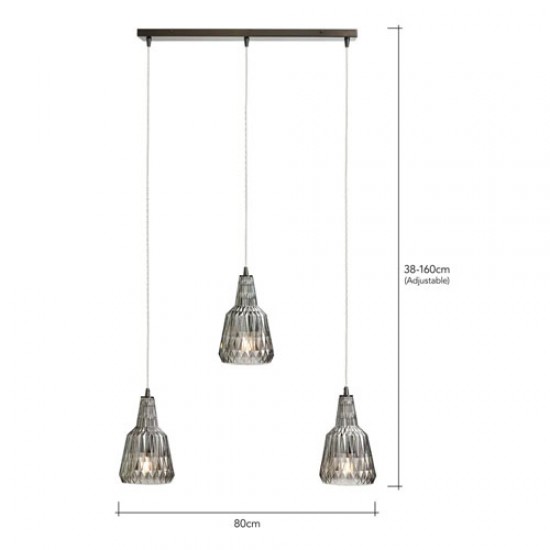 Mikael Glass 3 Light Diner Pendant Smoke Grey