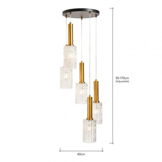 Hugo 5 Light Cluster Satin Brass